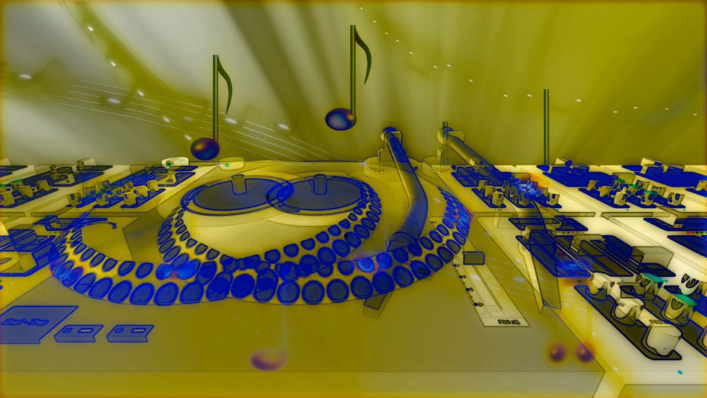 Music Video Menue Themed Mixing Board with Abstract Lights Background